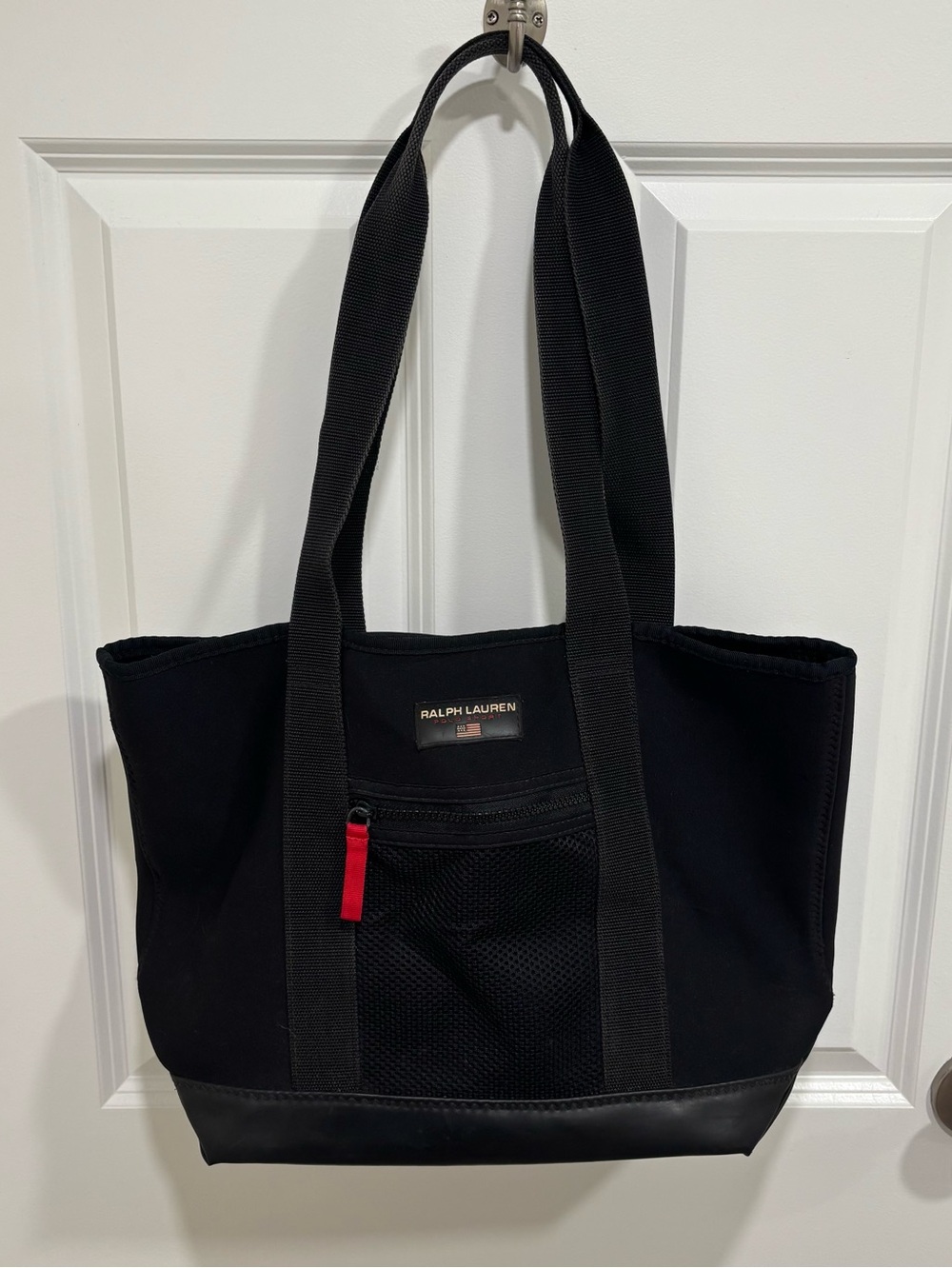 Ralph Lauren Polo Sport Black Mesh Tote Removable Zip Pouch Rubber Handles